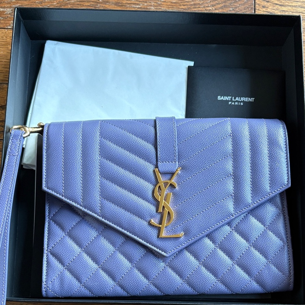 Saint Laurent Lavender Envelope quilted textured- leather pouch